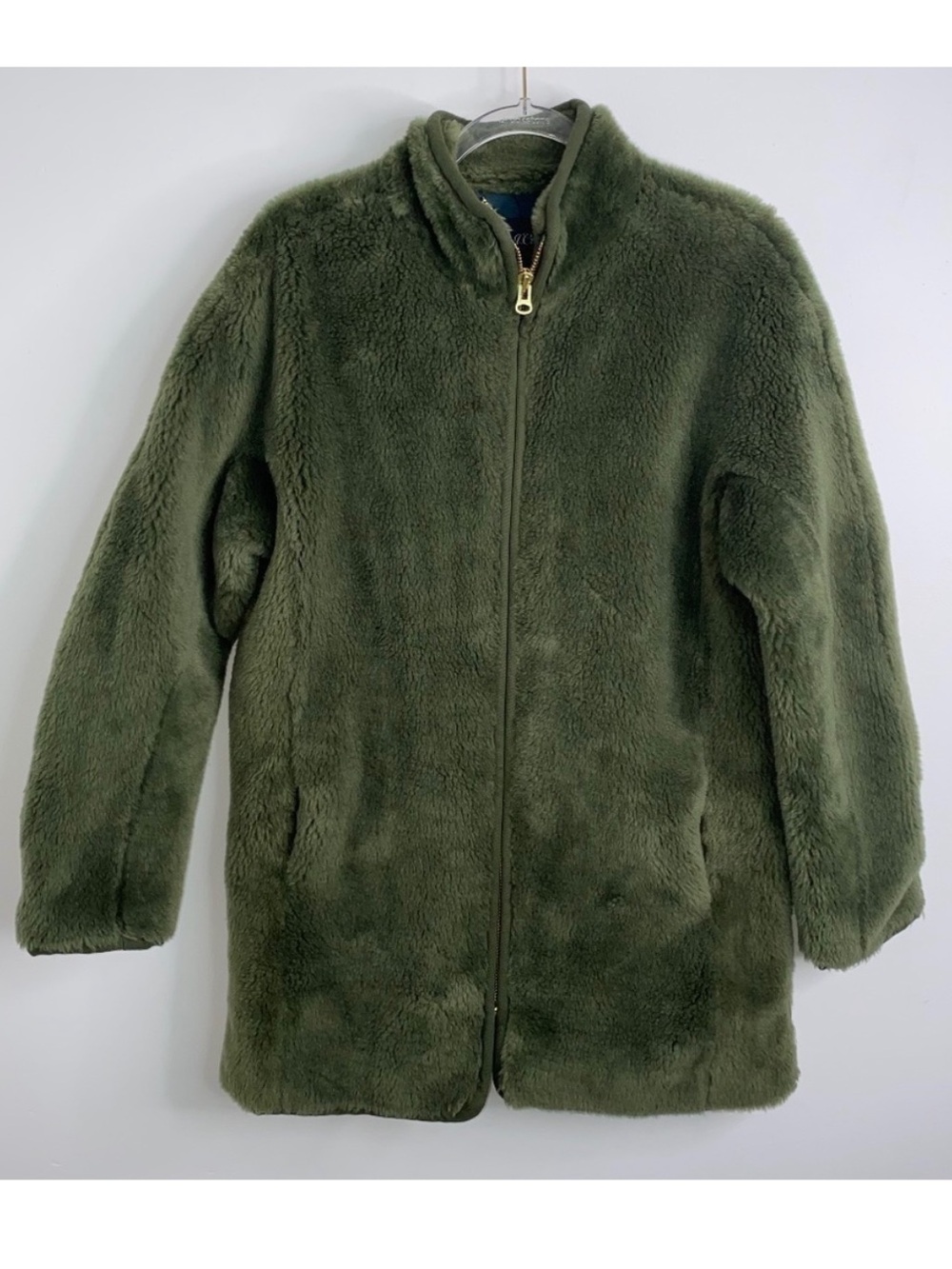 J.CREW Size Small Zip Up Cocoon-Like Faux Fur Teddy Coat Jacket Green NWT